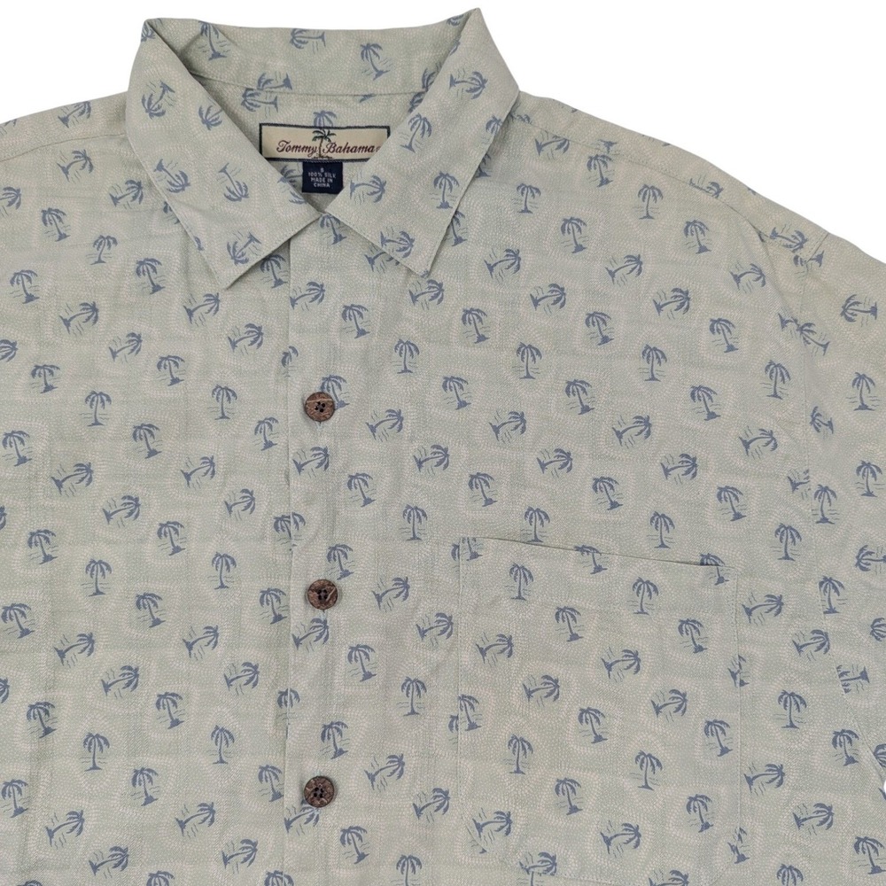 Tommy Bahama Silk Short Sleeve Button Up Shirt Palm Tree Print Men's Size S